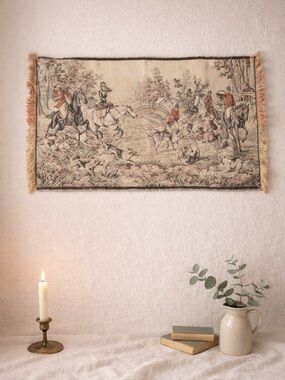 Vintage European Hunting Scene Tapestry Wall Hanging | Aubusson Style